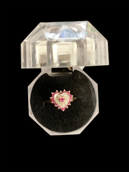 9ct Diamond and Ruby heart ring size M