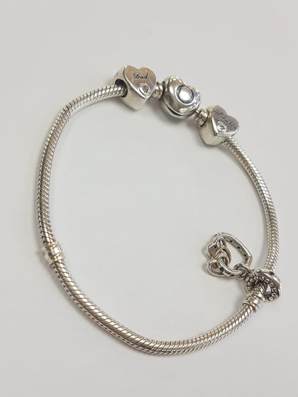 Pandora Bracelet 20cm sterling silver with 3 charms LEYLAND