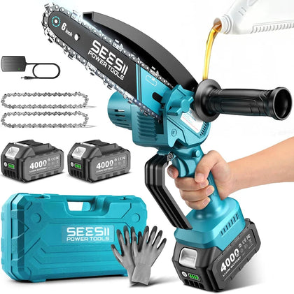 Seesi CH550 Mini Chainsaw 6-inch with Two Batteries
