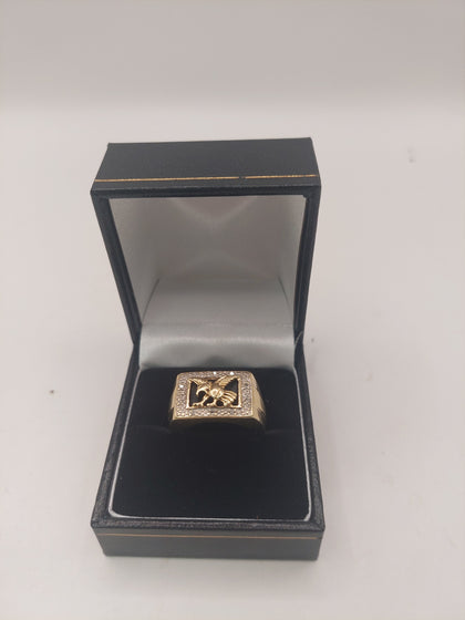 9k Gold DIA Ring with Eagle Design 6.3G Hallmarked(375)&Tested Size O