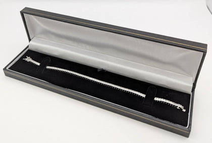 Silver 925 Hallmarked, Cubed Design Bracelet W/ CZ Stones Embedded, Open Box Lock, 8