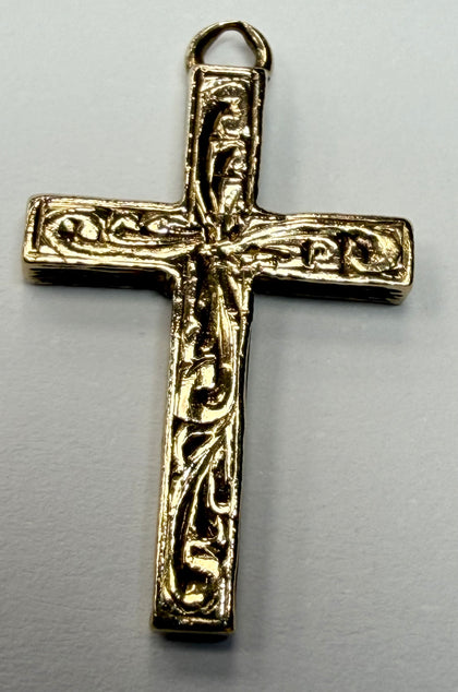 9ct yellow gold patterned cross pendant