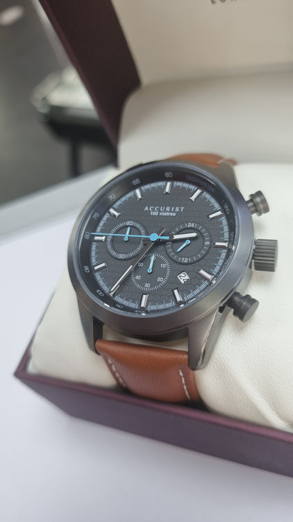 Accurist Watch 7282 grey -brown leather strap LEYLAND