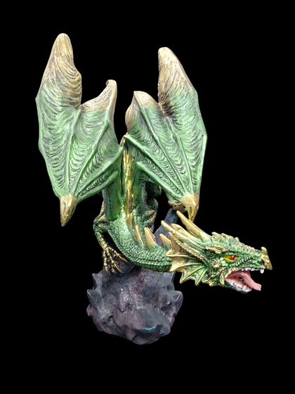 Large Green Dragon On Gemstone Ornament - Green