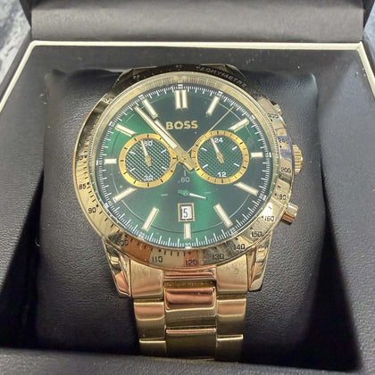 BOSS Allure Men's Yellow Gold Tone Bracelet Watch - Green Face