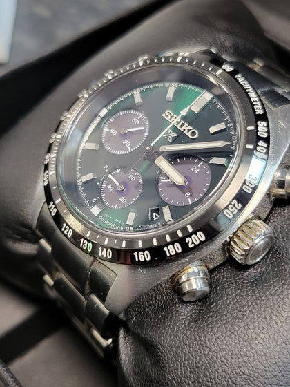 Seiko Men's Prospex Deep Green Speedtimer Solar Chronograph Watch (SSC933P1)
