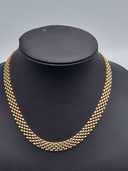 9ct Yellow Gold Choker Brick Link Choker Necklace With Lobster Clasp 1980s - 16