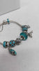 Pandora (ALE 925) Sterling Silver Charm Bracelet With 9x Turquoise Charms & Safety -Boxed - 8" Long