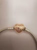 Pandora Bracelet with 6 charms and rose plated heart clasp Hallmarked(ALE) and Boxed