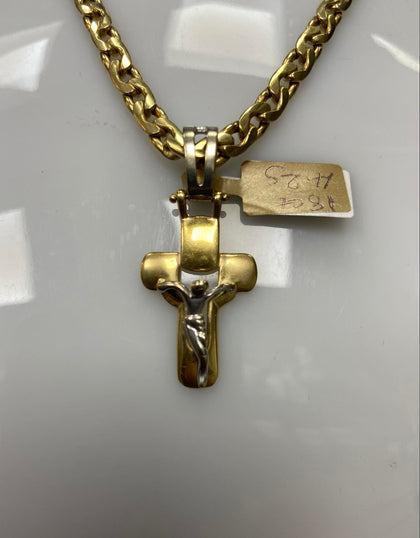 18ct Gold Link Chain and Crucifix Pendant, 22.0g 20
