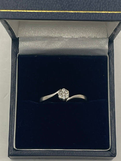 9ct White Gold Diamond Ring  - O
