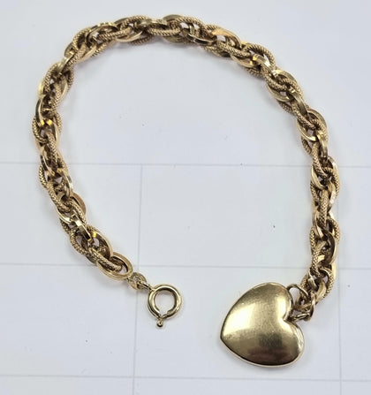 9ct Gold Heart Bracelet 8