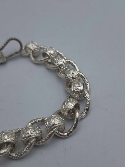 925 Sterling Silver Roller-Ball Belcher Bracelet Chunky Albert Clasp - 9