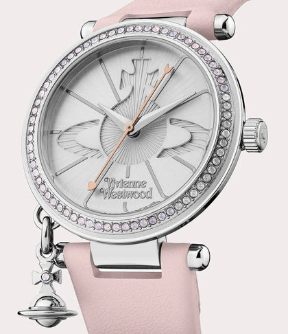 Womens Pink/Silver Orb Pastelle Leather Watch
