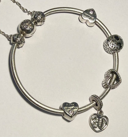 Silver Pandora Bangle with 6 Charms
