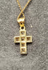 9ct Yellow Gold Cross Bezel Set with 6 Square Clear Stones on a 23" 9ct Gold Curb Chain