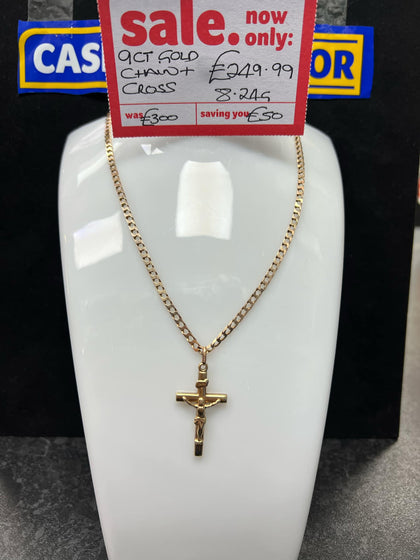 9ct Gold Chain and Cross, 8.24g