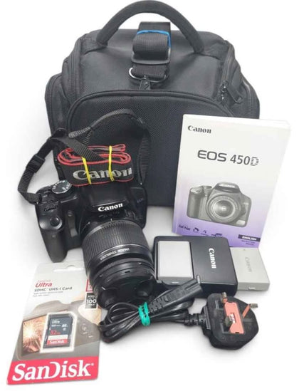 Canon EOS 450d 12.2m + 18-55mm with Case and 32GB SDHC card