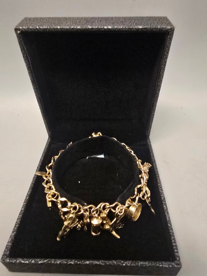 9ct Gold Bracelet 375 30.5G 10'' in Length with 21 Charms