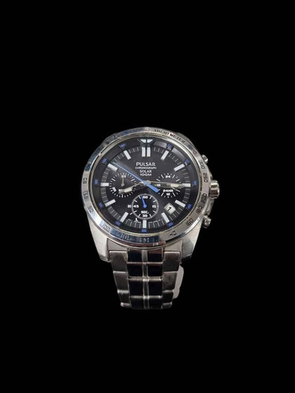 Pulsar VR42-X001 Gents Solar Chronograph Watch With Date - Steel Bracelet - Boxed