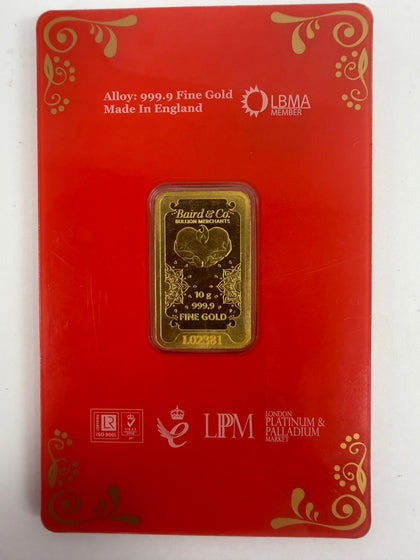 Baird & Co Lakshmi Minted Gold Bar 10g 999 Fine Gold Bullion