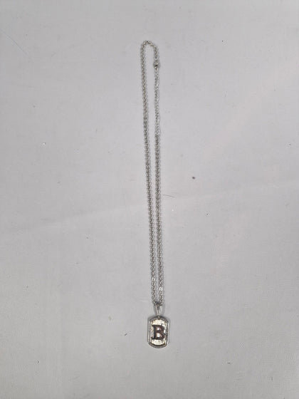 Mens Iced Tag Pendant and Chain Initial B - Warren James