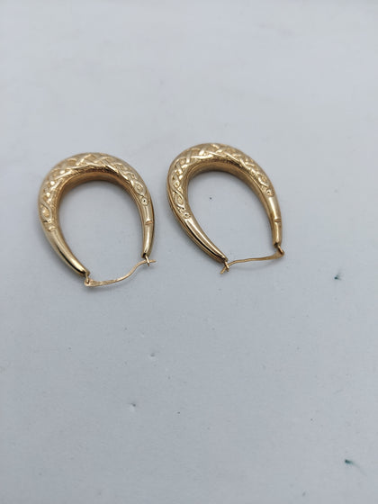 9CT Yellow Gold Creole Style Earring Pair -  3.2 Grams.