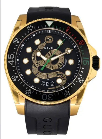 Gucci Dive Quartz Watch PVD Gold Plated & Steel 45mm Boxed