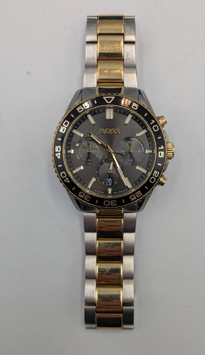 BOSS Chronograph Runner 43mm Two Tone Mens Watch Grey Dial 1514144