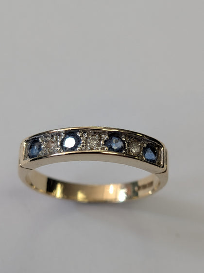 9ct Gold Diamond  & Blue stone Ring Size O 1/2