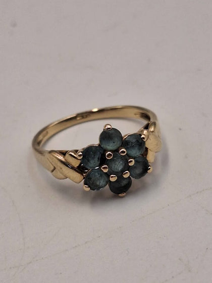 9ct Yellow Gold Blue Topaz Cluster Flower Ring - 2.85 Grams - Size Q