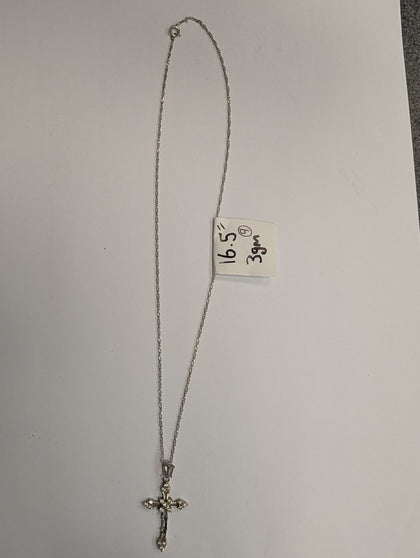 Silver Chain with Studded Cross - 16.5