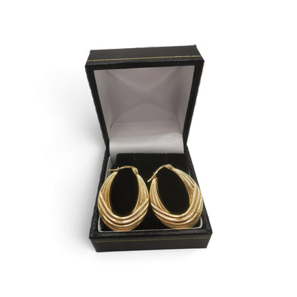 9CT Gold Thick Hoop Style Earrings, 2.3G Weight, 375 Hallmarked, Box Provided