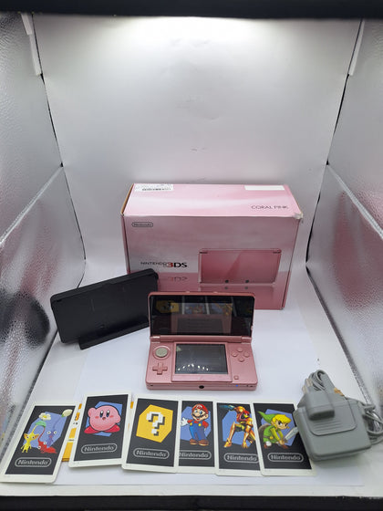 Nintendo 3DS Retro Home Gaming Console - Coral Pink - Boxed With AR Cards, Charger & Charging Cradle