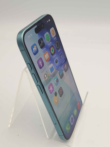 Apple Iphone 16 Mobile Phone - 128GB - Teal - Open Unlocked - Unboxed 97% Batt -  Cracked Back – Scratched Screen – Black Dot