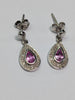 9ct White Gold Diamond & Pink Stone Tear Drop Earrings