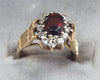 9ct Gold ring Red / Clear Stones Size K