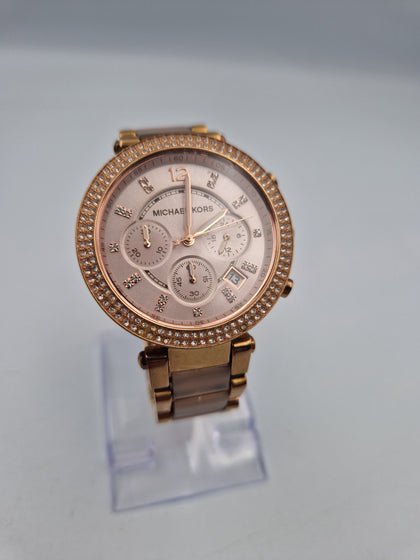 Michael kors MK-5896 ladies parker chronograph watch with swarvovski crystals boxed