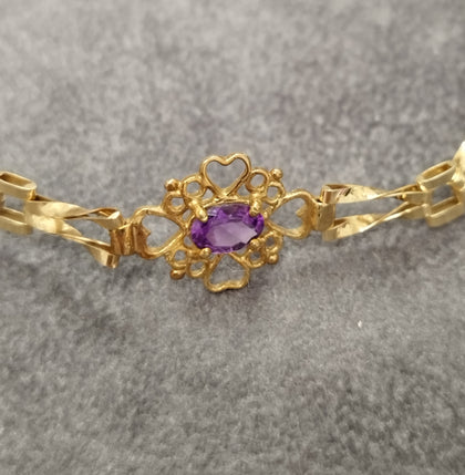 9ct Yellow Gold Decorative Bracelet with Purple Stones