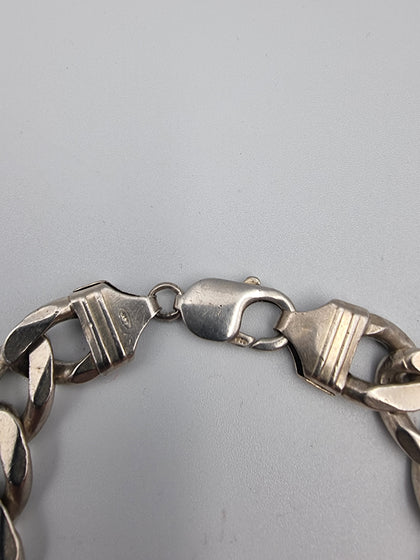 925 Sterling Silver Thick Mens Curb Bracelet -  56.01 Grams - 9