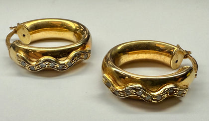9ct yellow gold hoop earrings with cz stones