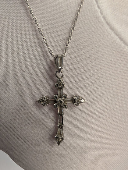 Silver Chain with Studded Cross - 16.5