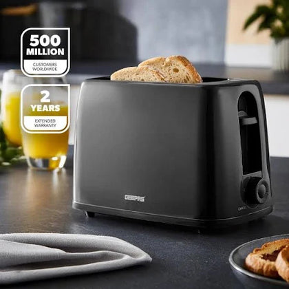 Geepas 2-Slice Black Bread Toaster with 6 Level Browning Control