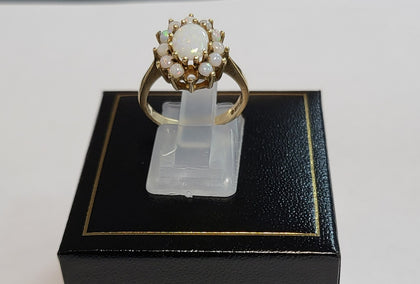9CT Yellow Gold and Opal type Stones - Size N - 3.21g total - Hallmarked