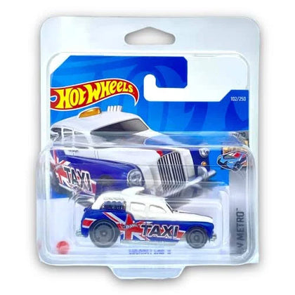 Hot Wheels Cockney Cab II (White & Blue) 10/10 HW Metro 2022 - 102/250 (Short Card) - Comes in A KLAS Car Keeper Protective Collectors Case - HCX10.