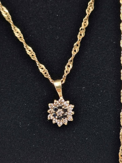 9ct Yellow Gold Necklace With Foral CZ Pendant - 22