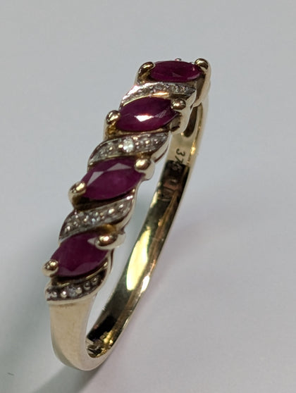 9CT GOLD DIAMOND & RED STONE RING PRESTON STORE