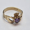 9CT GOLD CLADDER RING WITH PURPLE HEART STONE  SIZE P PRESTON STORE