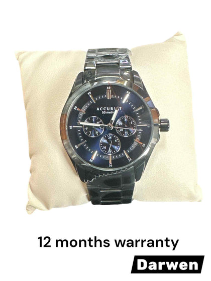 Accurist Mens Watch with Blue Dial and Gun Metal Bracelet▼▼▼SALE▼▼▼