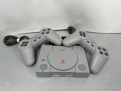 Ps1 PlayStation one classic with two controllers.